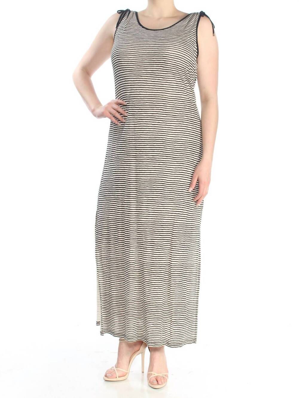 NEW RALPH LAUREN striped sleeveless maxi dress in black multi